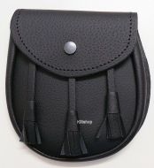 Sporran Celtic 3 tassels, zwart leer